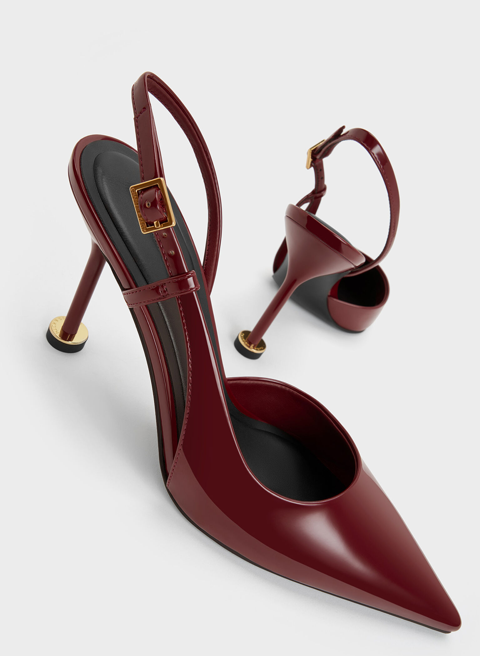 Slingbacks de charol con puntera afilada y tacón escultural, Rojo, hi-res