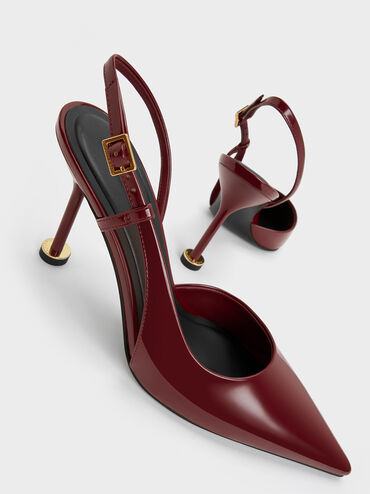 Slingbacks de charol con puntera afilada y tacón escultural, Rojo, hi-res