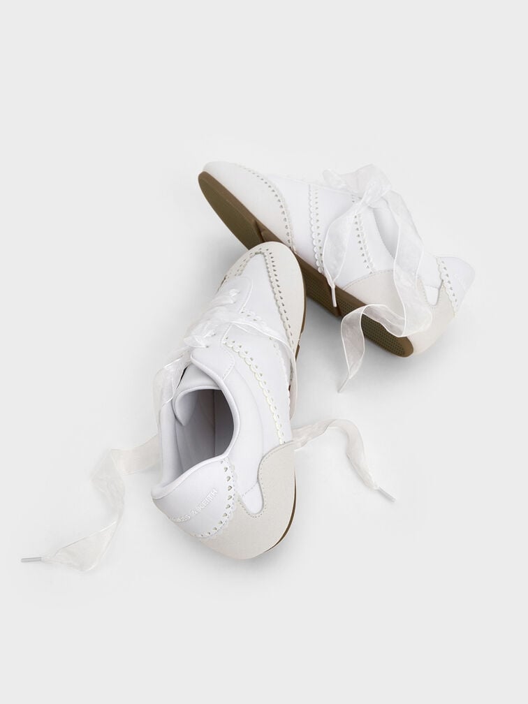 Cece Heart-Motif Sheer-Lace Sneakers, White, hi-res