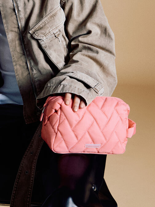 Nylon Chevron Pouch, Guava Pink, hi-res