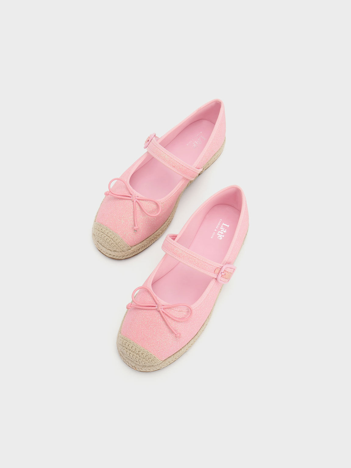 Girls' Glittered Bow Espadrilles, Light Pink, hi-res