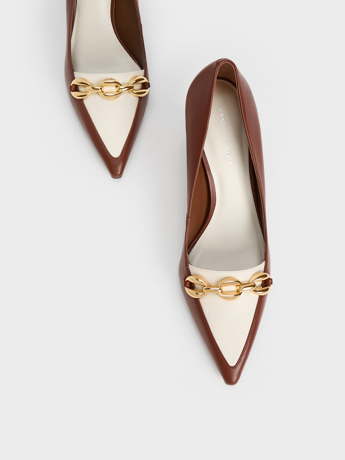 Chunky Chain Stilleto Heel Pumps, Cognac, hi-res