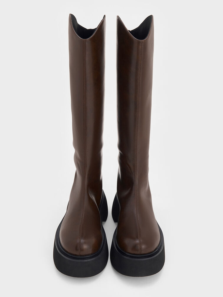 Cowboy Platform Knee-High Boots, Dark Brown, hi-res