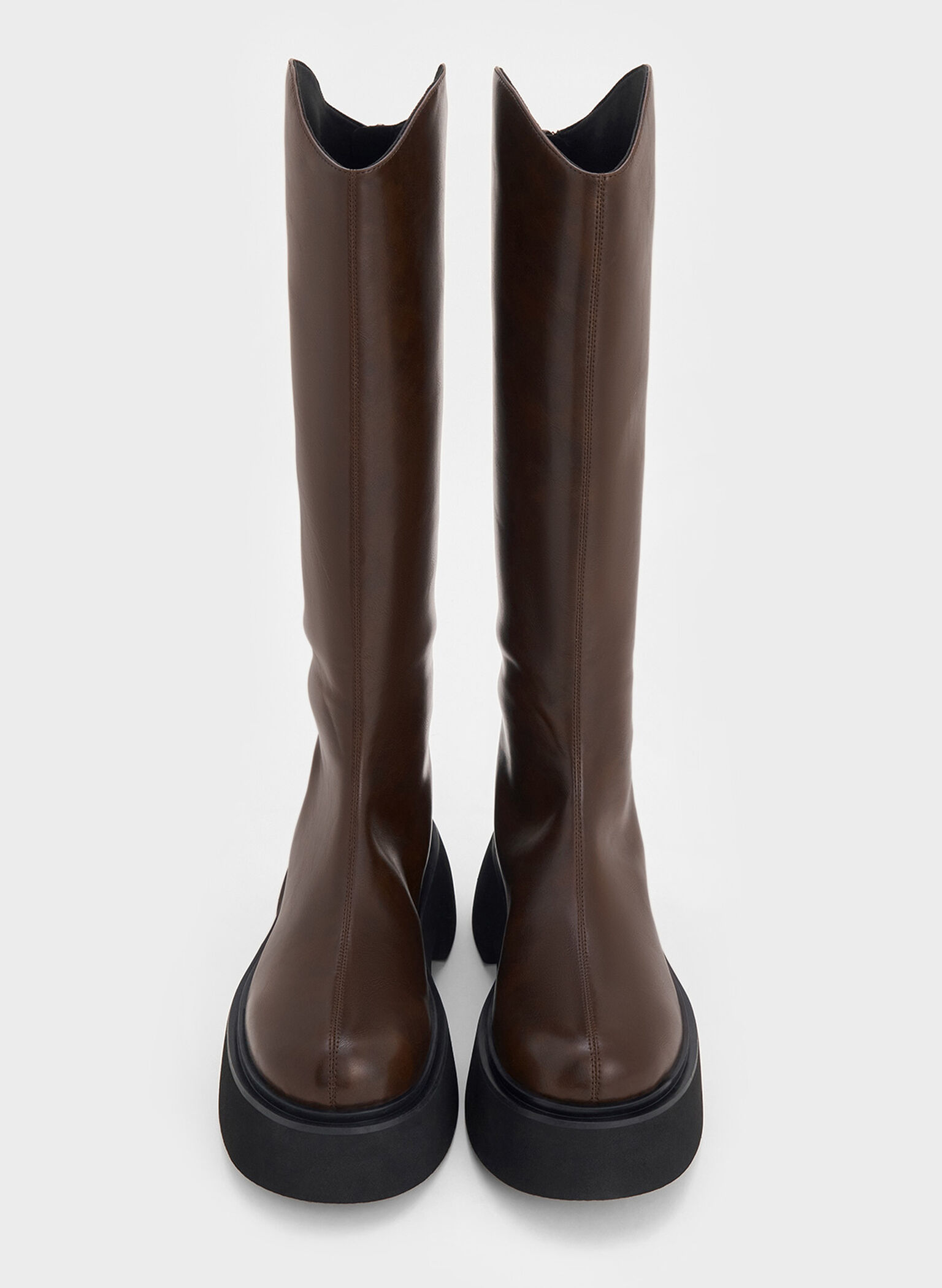 Cowboy Platform Knee-High Boots, Dark Brown, hi-res
