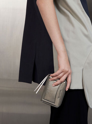 Xylia Metallic Zip-Around Wallet, Pewter, hi-res