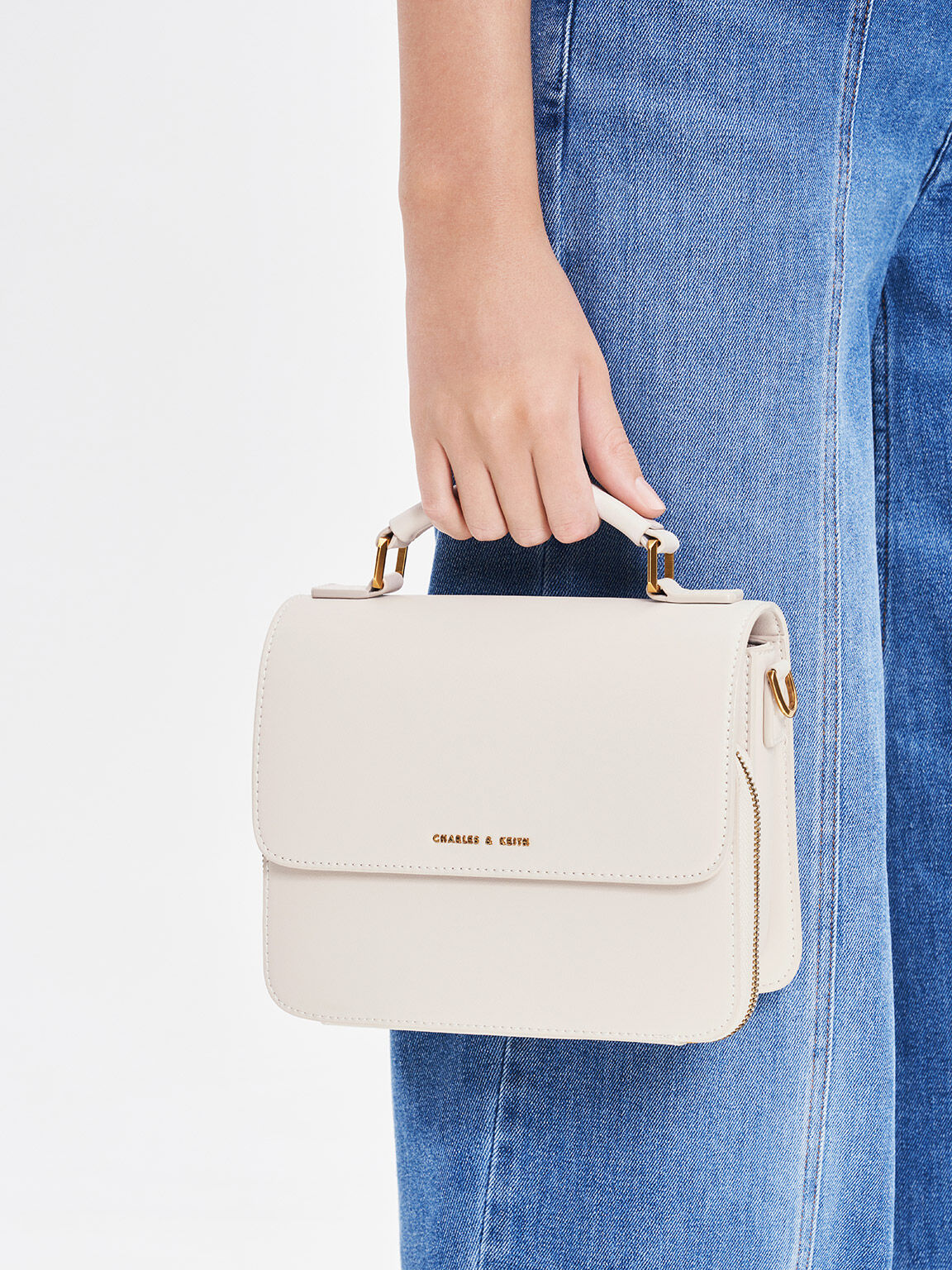 Front Flap Top Handle Crossbody Bag, Ivory, hi-res