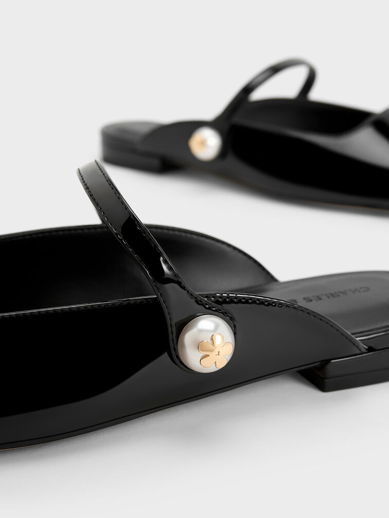 Aeryn Patent Pearl Embellished Flat Mules, Black Patent, hi-res