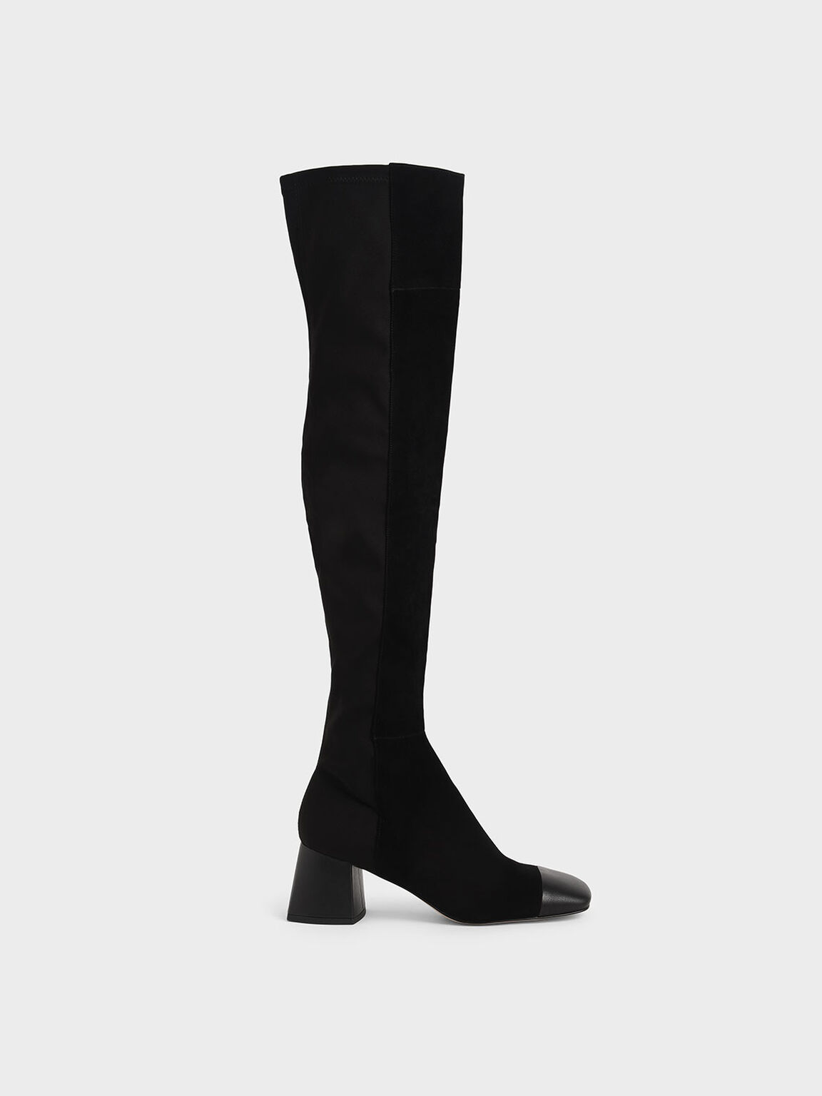 Leather & Kid Suede Thigh High Boots, Black, hi-res