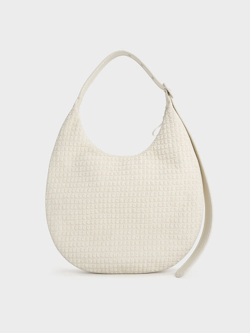 Textured Crescent Hobo Bag, Frosted White, hi-res
