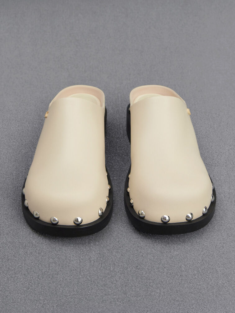 Leather Studded Clogs, Chalk, hi-res