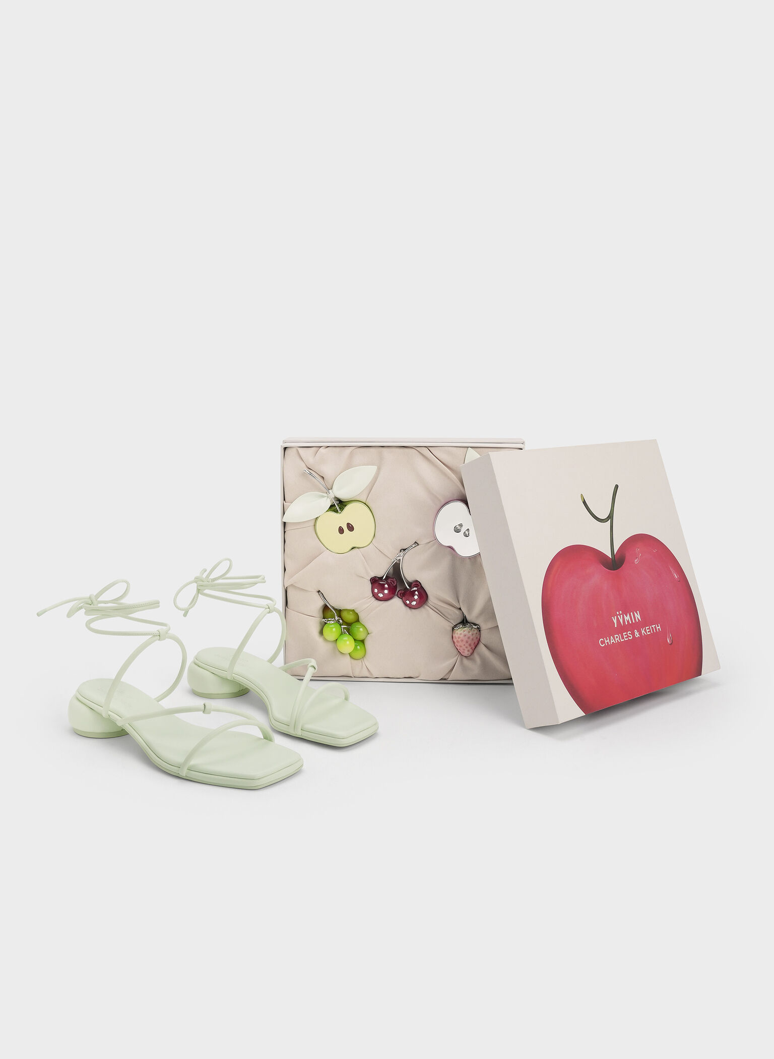 Strappy Tie-Around Sandals & Fruit Charms Set, Mint Sorbet, hi-res