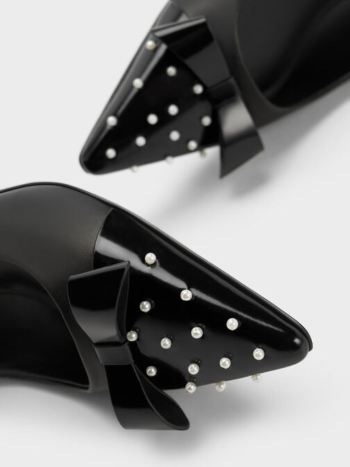 Bead-Embellished Leather Bow Mary Jane Flats, Black, hi-res