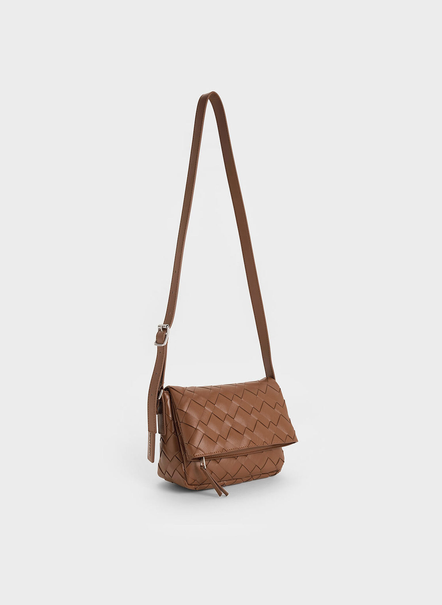Ivette Woven Front Flap Crossbody Bag, Chocolate, hi-res