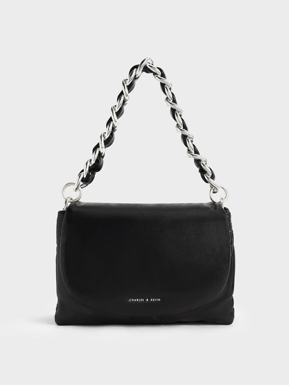 Bea Braided Chain Handle Bag, Black, hi-res