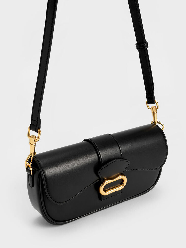 Daki Belted Curved Bag, Black, hi-res