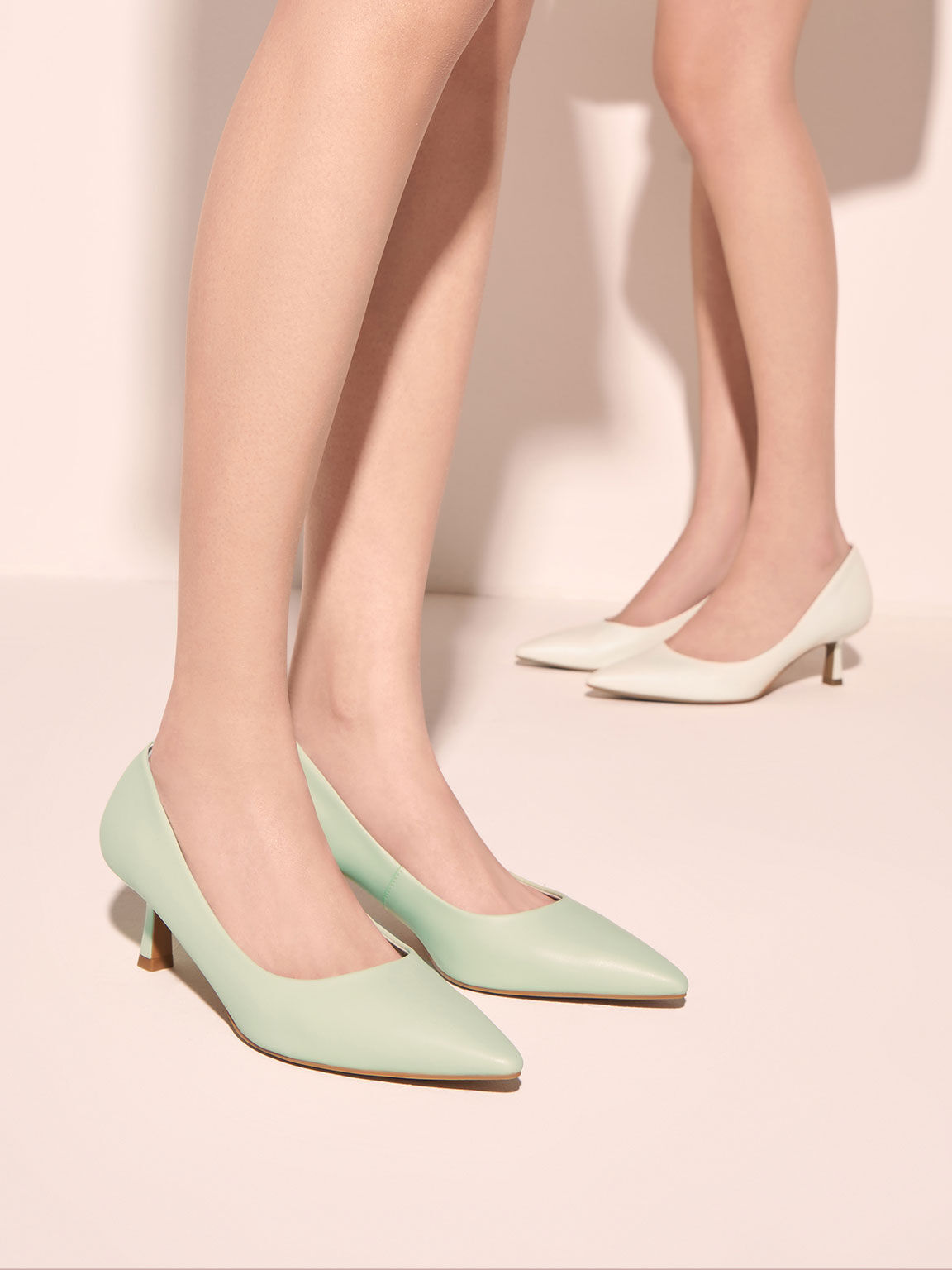 Pointed Kitten Heel Pumps, Sage Green, hi-res