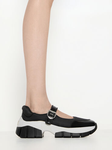 Yunna Leather & Recycled Fabric Mary Jane Sneakers, Black, hi-res