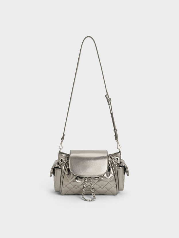 Duo Quilted Two-Way Front Flap Backpack, Pewter, hi-res