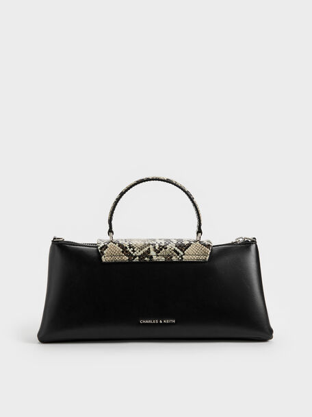 Lilibet Snake-Print Elongated Top Handle Bag, Animal Print Natural, hi-res