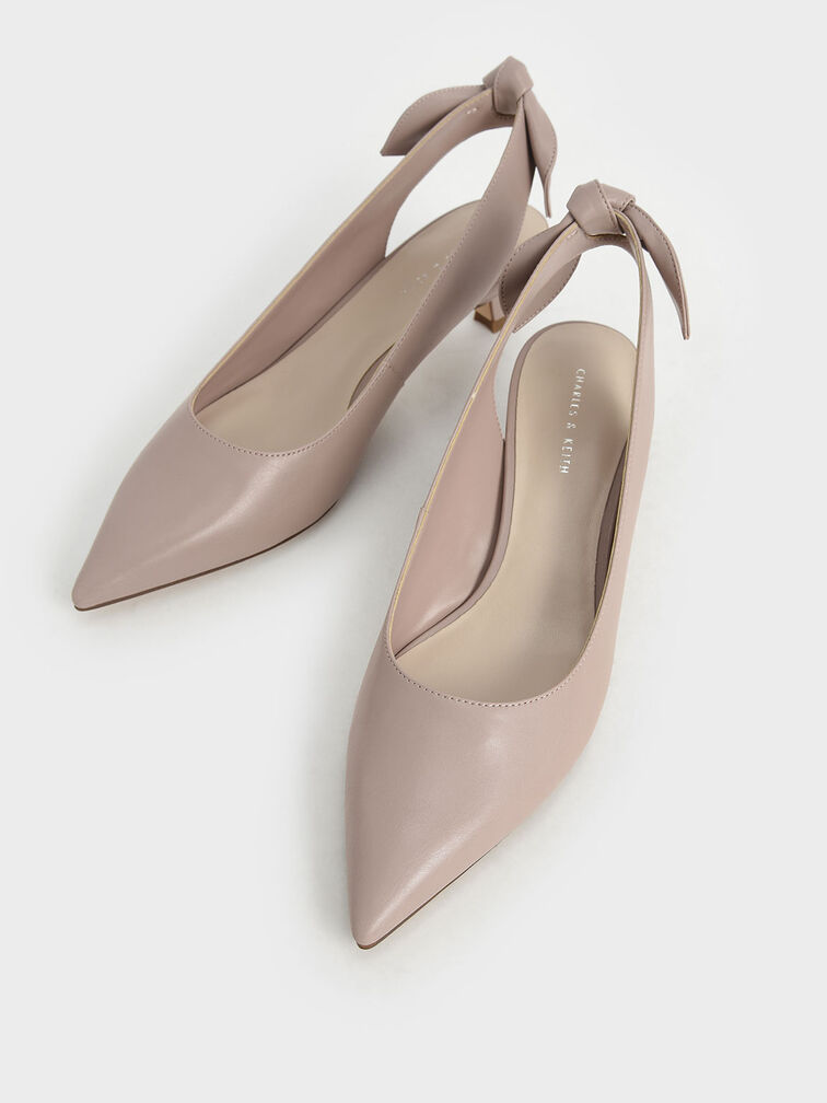 Bow Slingback Pumps, Pink, hi-res