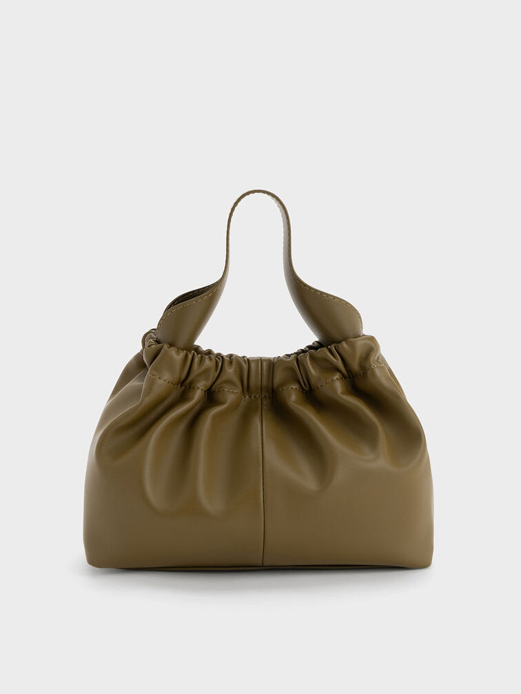 Bolso holgado Ally con acabado arrugado, Caqui, hi-res