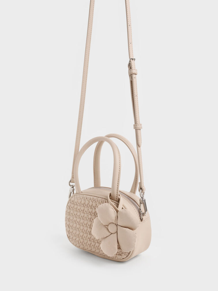 Nylon Textured Top Handle Bag, Nude, hi-res
