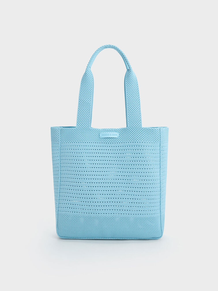 Ida Knitted Tote Bag, Light Blue, hi-res