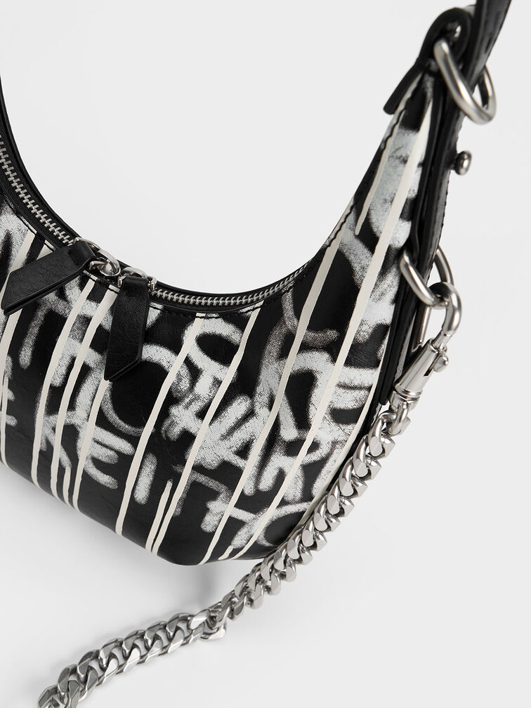 Swing Padlock Printed Crescent Bag, Multi, hi-res