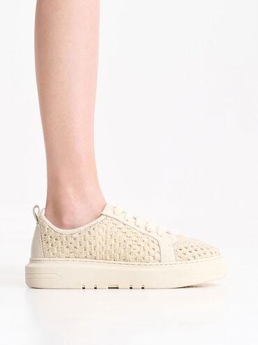 Crochet & Leather Sneakers, Chalk, hi-res