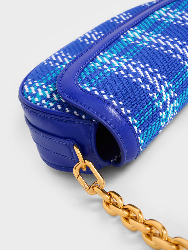 Lillie Tweed Curved Chain Handle Bag, Cobalt, hi-res