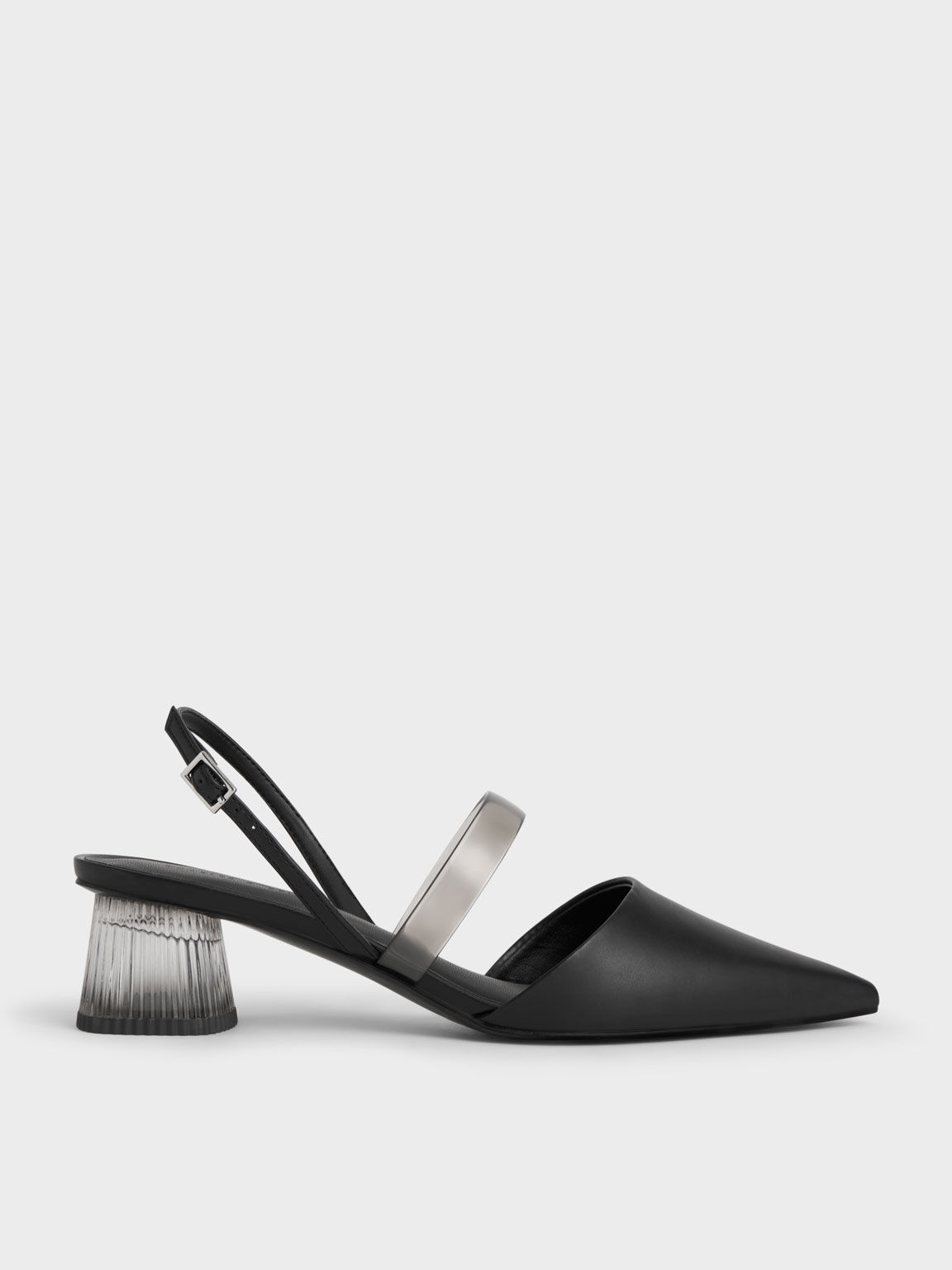 Clear Strap Slingback Pumps, Black, hi-res