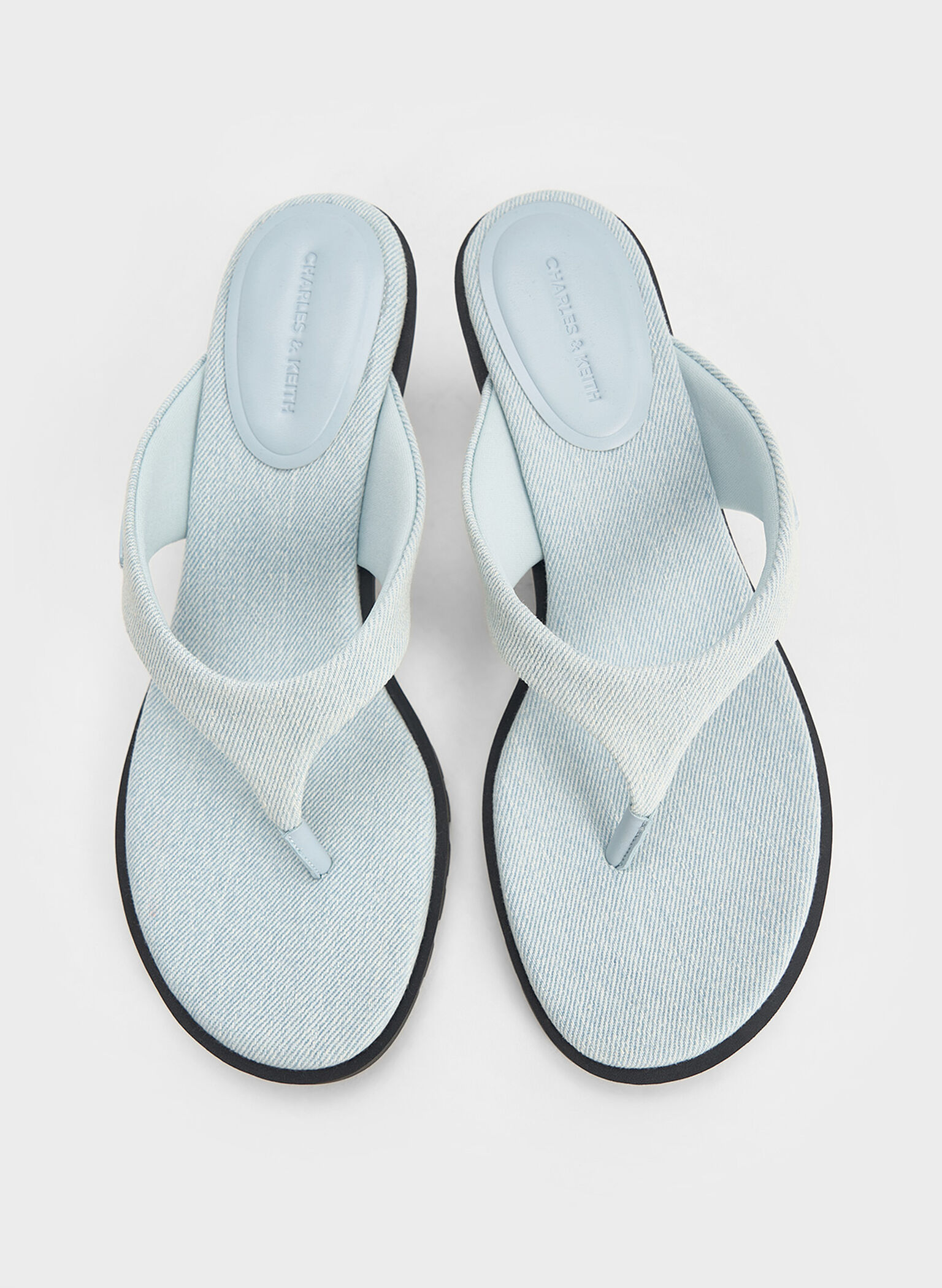 Denim V-Strap Slant-Heel Thong Mules, Light Blue, hi-res