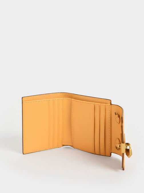 Locket Metallic Accent Short Wallet, Mustard, hi-res