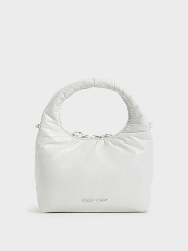 Arch Wrinkled-Effect Puffy Bag, White, hi-res