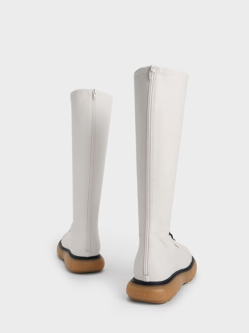 Gum Sole Lace-Up Knee-High Boots, White, hi-res