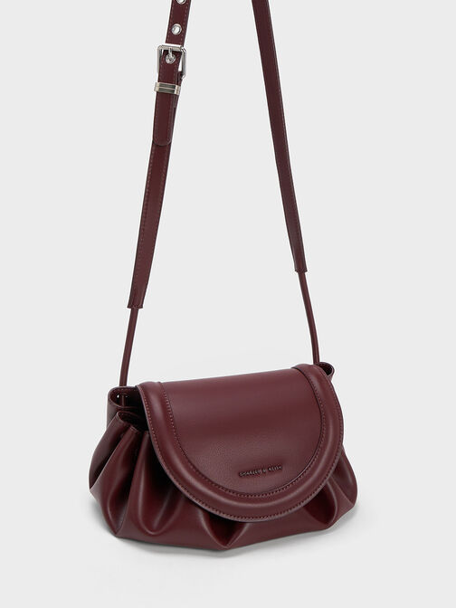 Blossom Curved Flap Crossbody Bag, Dark Chocolate, hi-res