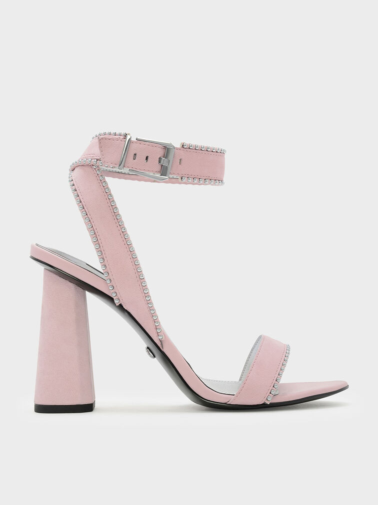 Bead Detail Leather Sandals, Pink, hi-res