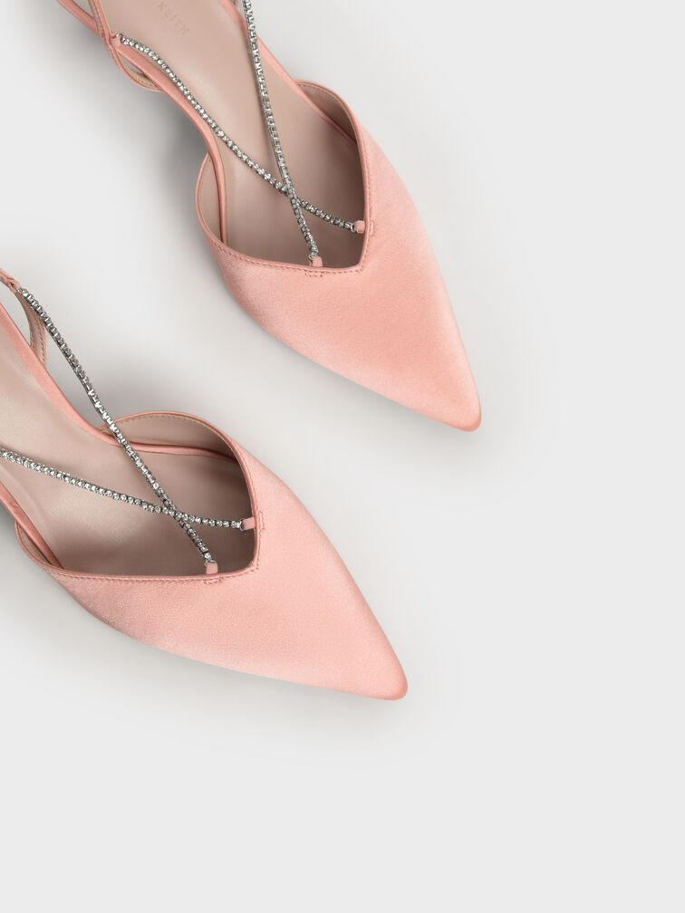 Recycled Polyester Gem-Strap Slingback Pumps, Blush, hi-res