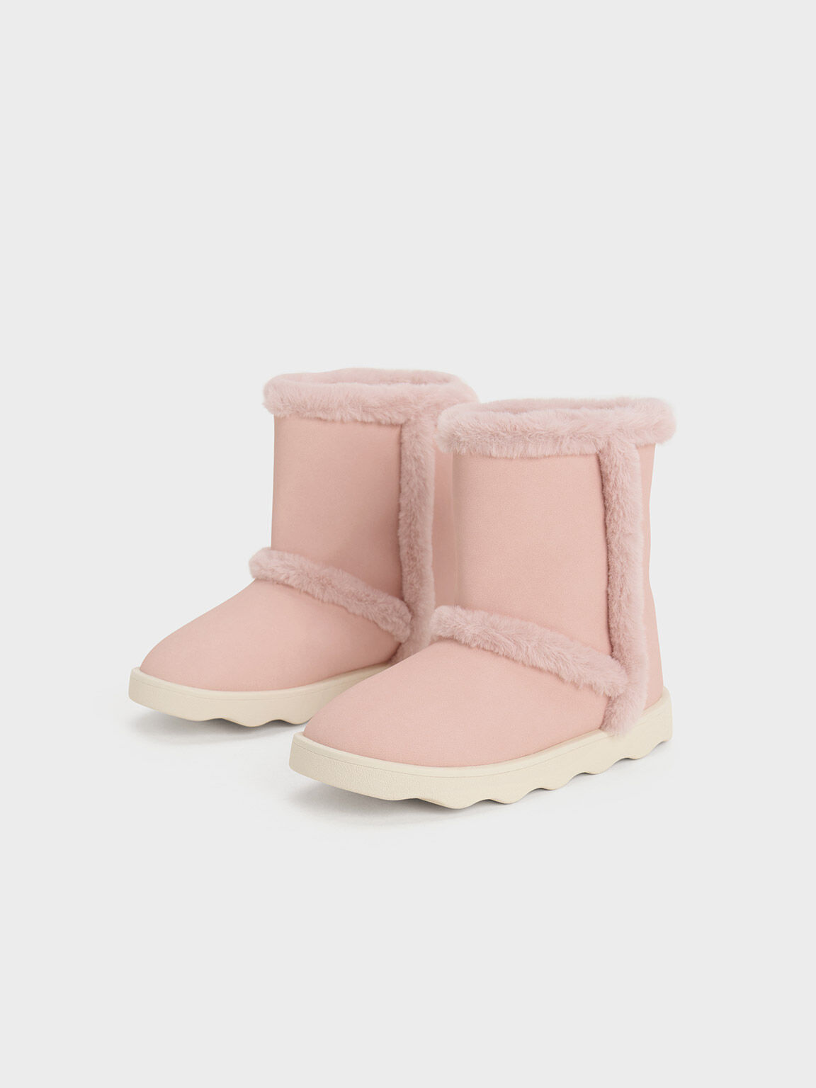 Blush Girls Fur Trim Textured Ankle Boots CHARLES KEITH International