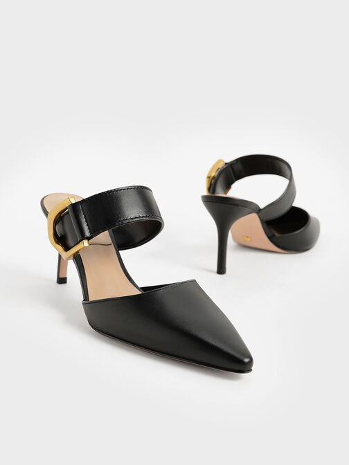 Gabine Buckled Leather Mule Pumps, Black, hi-res