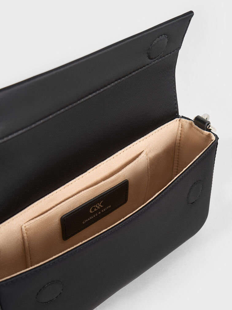 Goldie Satin Front Flap Gem-Strap Bag, Noir, hi-res