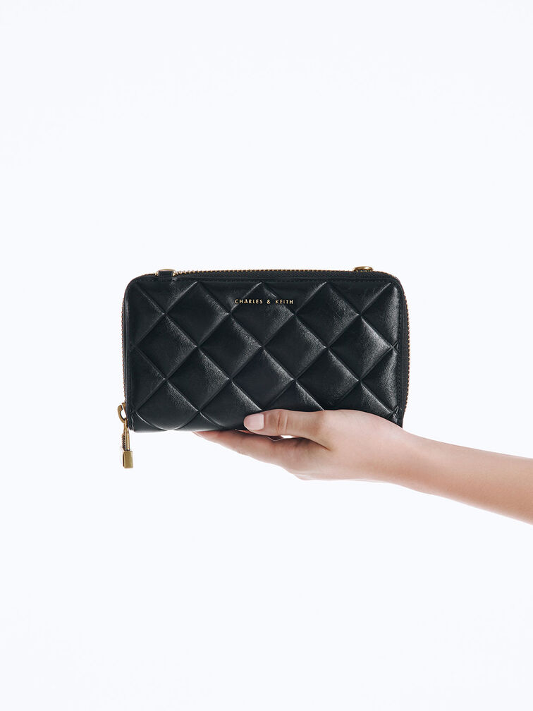 Swing Quilted Long Wallet, Black, hi-res