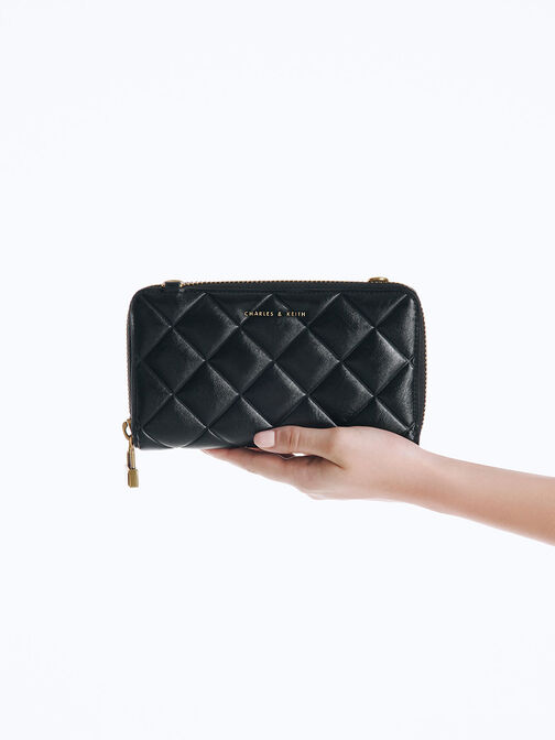 Swing Quilted Long Wallet, Black, hi-res