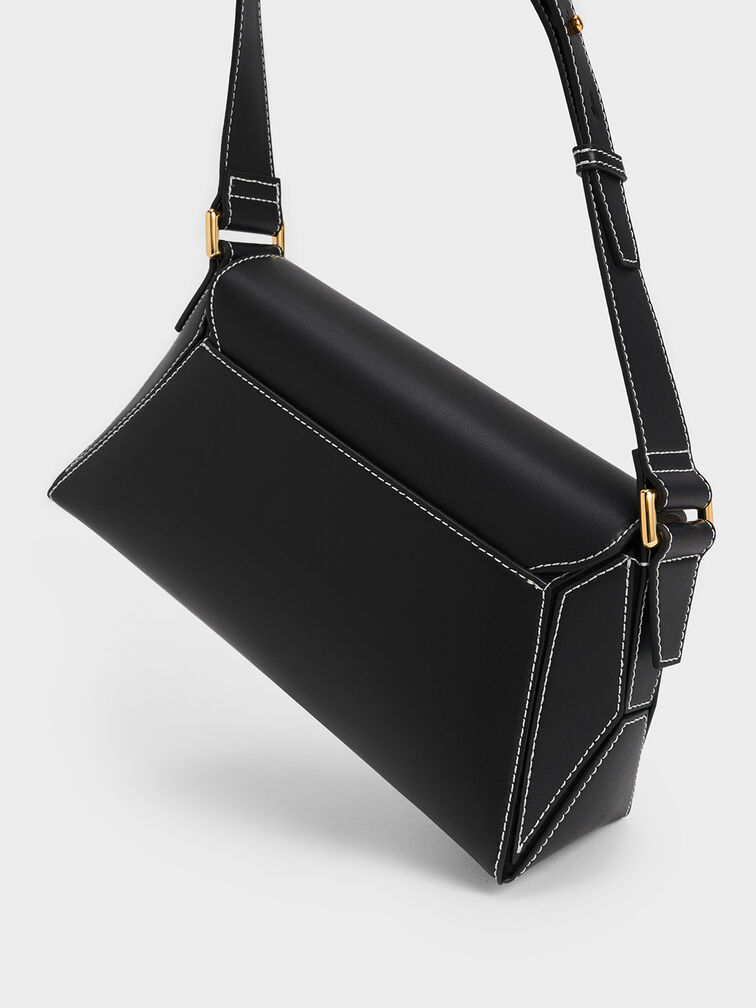 Nasrin Geometric Shoulder Bag, Black, hi-res