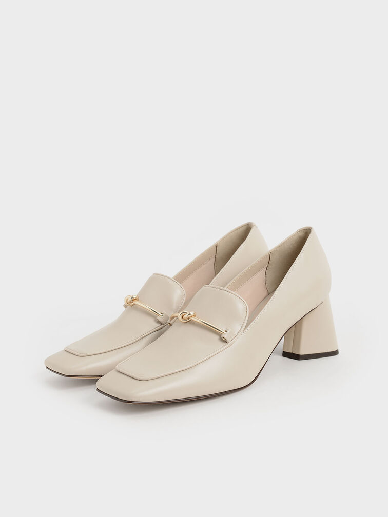 Metallic Accent Loafer Pumps, Chalk, hi-res