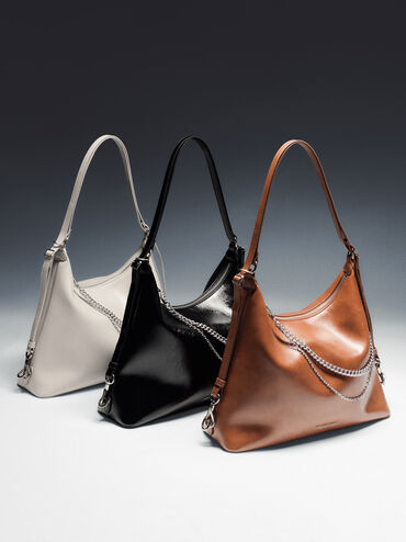 Bolso Hobo Atwood con cadena, Shell Grey, hi-res