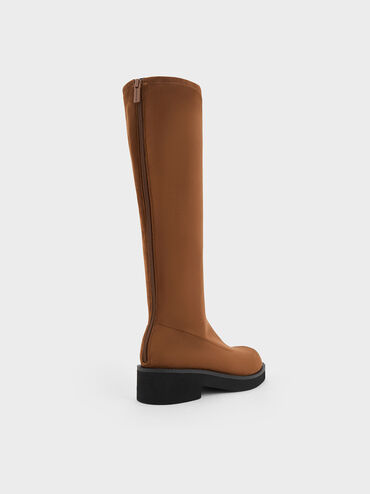 Faux Suede Chunky-Sole Knee-High Boots, Brown, hi-res