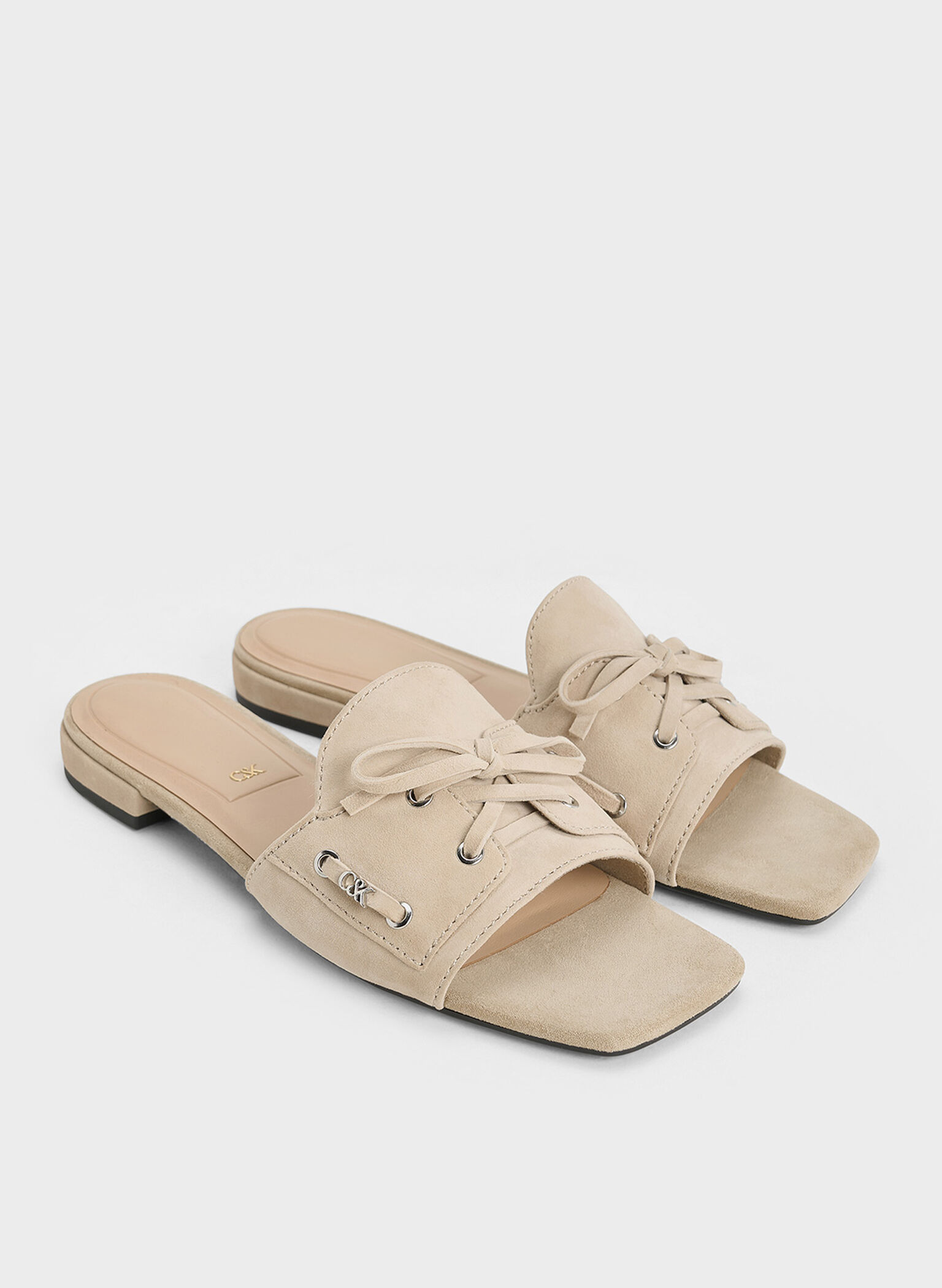Kori Suede Lace-Up Slide Sandals, Beige, hi-res