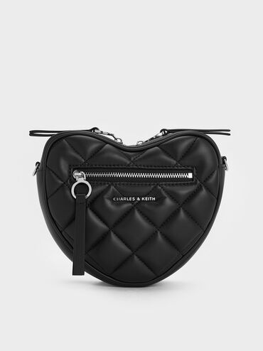Philomena Bow Quilted Heart Crossbody Bag, Noir, hi-res
