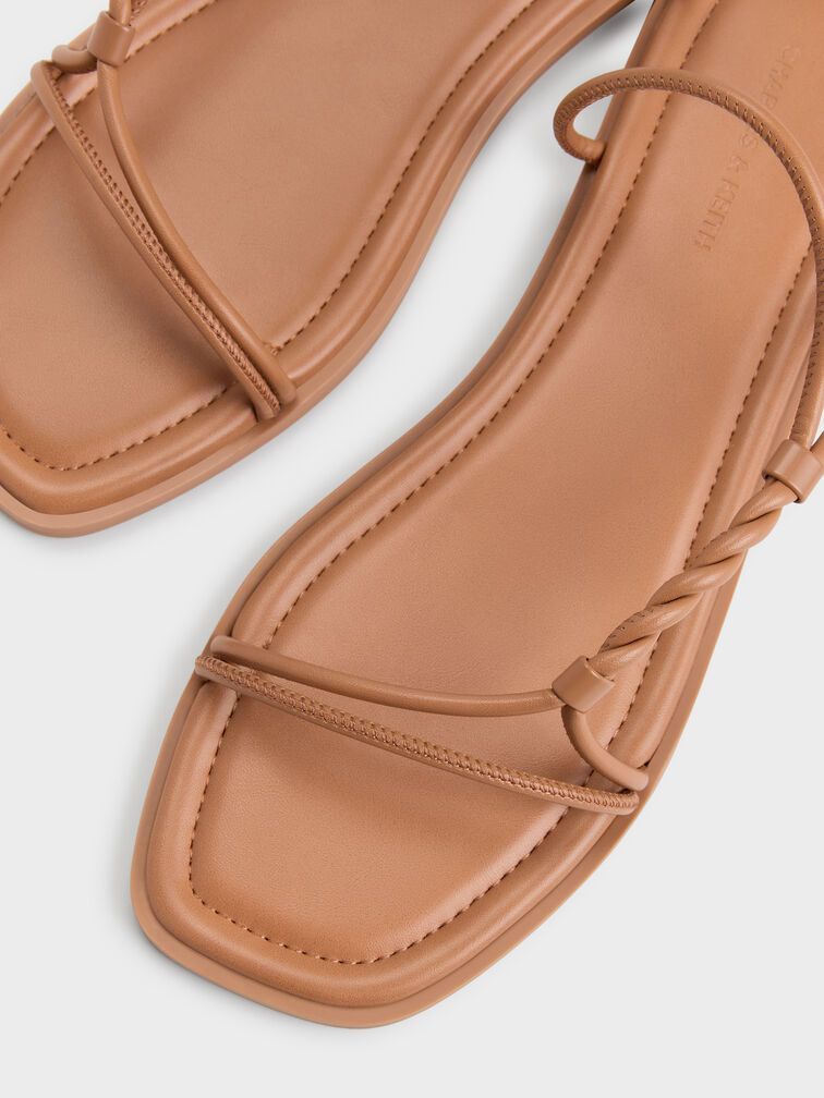 Fianna Twist-Strap Slide Sandals, Tan, hi-res